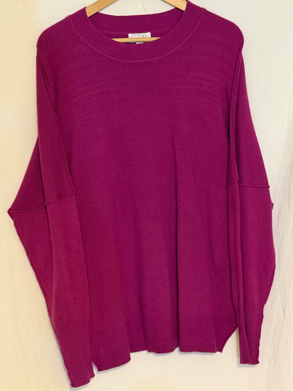 Mud Pie Oversized Ribbed Knit Pullover Sweater Magenta Pink Slouchy Crewneck OS